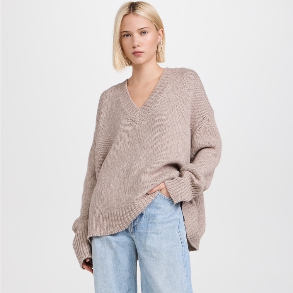Sablyn V-Neck Cashmere Sweater Flax NWT